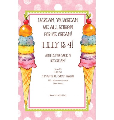 Ice Cream Invitations, Rainbow Sherbet, Bella Ink